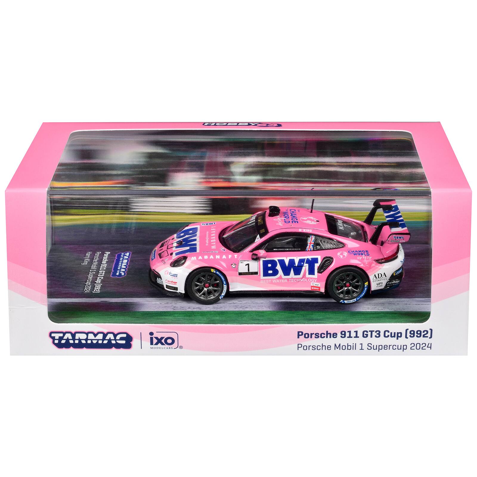 4OBBY64

Harry Porsche Porsche King Mobil 911 1 Supercup GT3 Cup 2024 (992)

TARMAS

BWT sysip WORLD CHANGE H.Kips A, AET KINO ABAN TWES BWT MABANAFT M. CHANGE WORLD 1 BWT ADA BEST WATER TECHNOLOGY SPARTURE your UF! 1700

TARMAC IXO MODELCARS

Porsche 911 GT3 Cup (992) Porsche Mobil 1 Supercup 2024