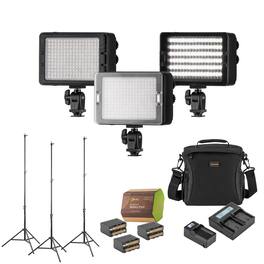 CLAR - 3x 204 Phantom Series Bi-Color On-Camera LED Light Bundle with 3x Green Extreme NP-F970 Battery, Dual Charger,