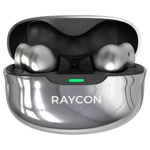 Front. Raycon - Raycon Pro Wireless Bluetooth Earbuds with Hybrid ANC & Awareness Mode, 6 Mics, IPX5, 40-Hour Battery (Silver).