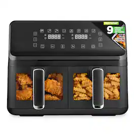 NutriChef - 8.8QT Double Basket Air Fryer - Family Size, 9 Preset Cooking Options, 360° Hot Air Circulation (NCAF5508AT) - Black