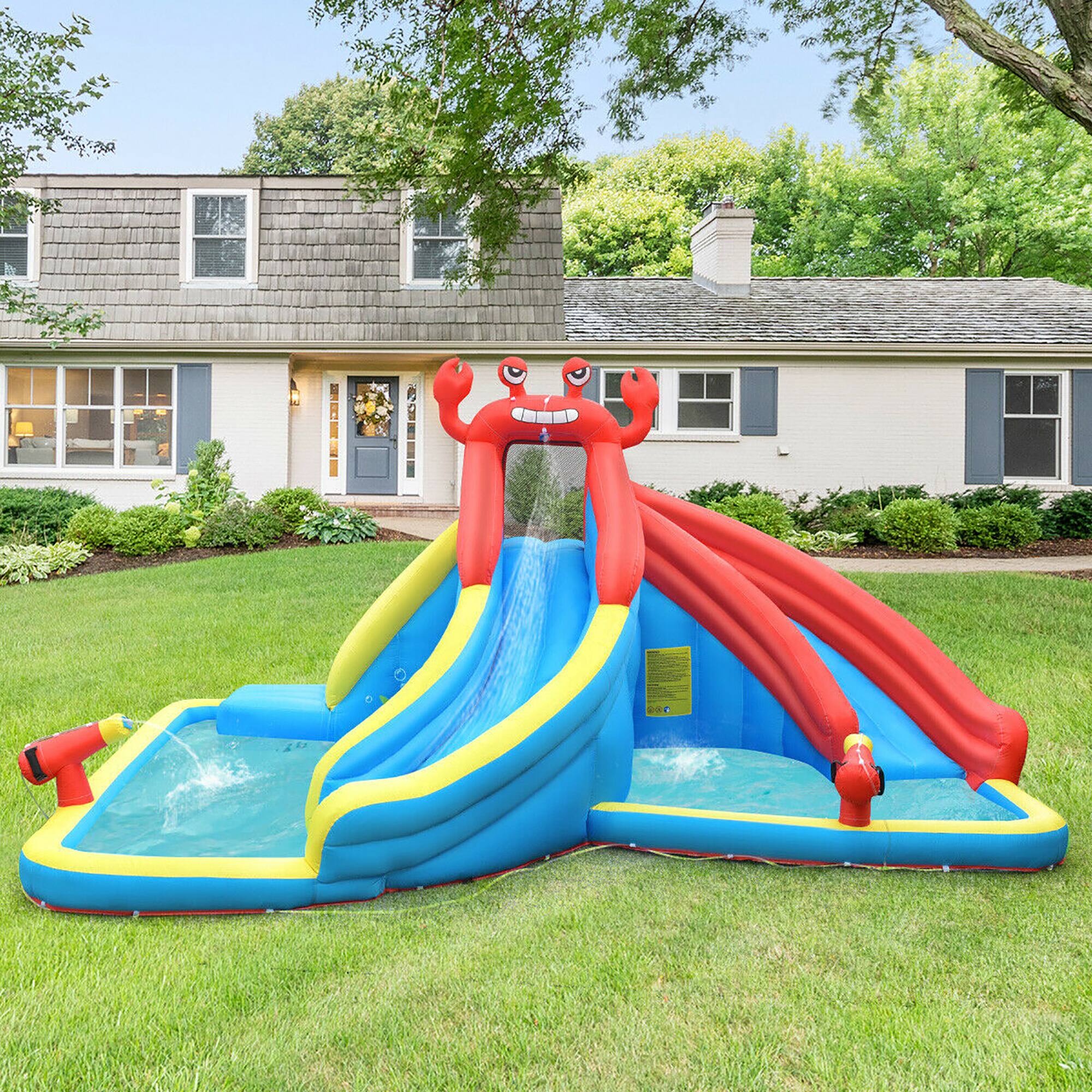 Alt View 6. Costway - Inflatable Water Slide Crab Dual Slide Bounce House Splash Pool Without Blower - Multicolor.