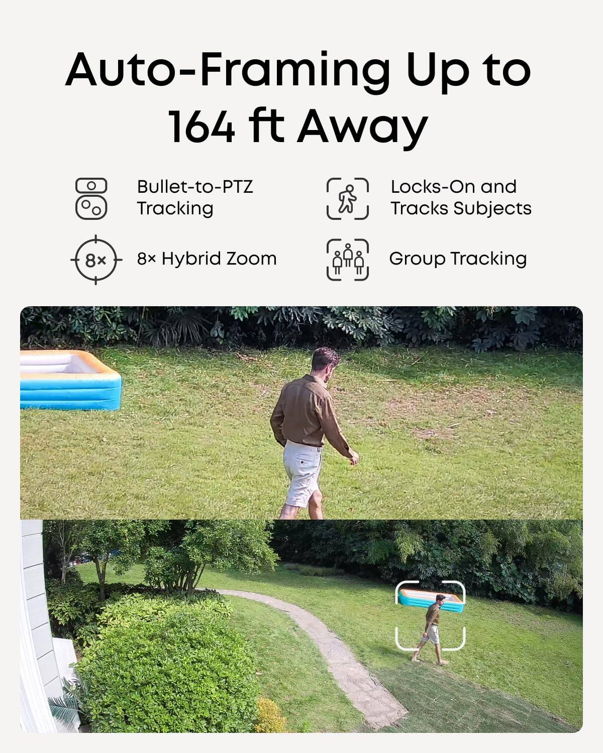 Auto-Framing Up to 164 ft Away

- Bullet-to-PTZ Tracking
- 8x Hybrid Zoom
- Locks-On and Tracks Subjects
- Group Tracking