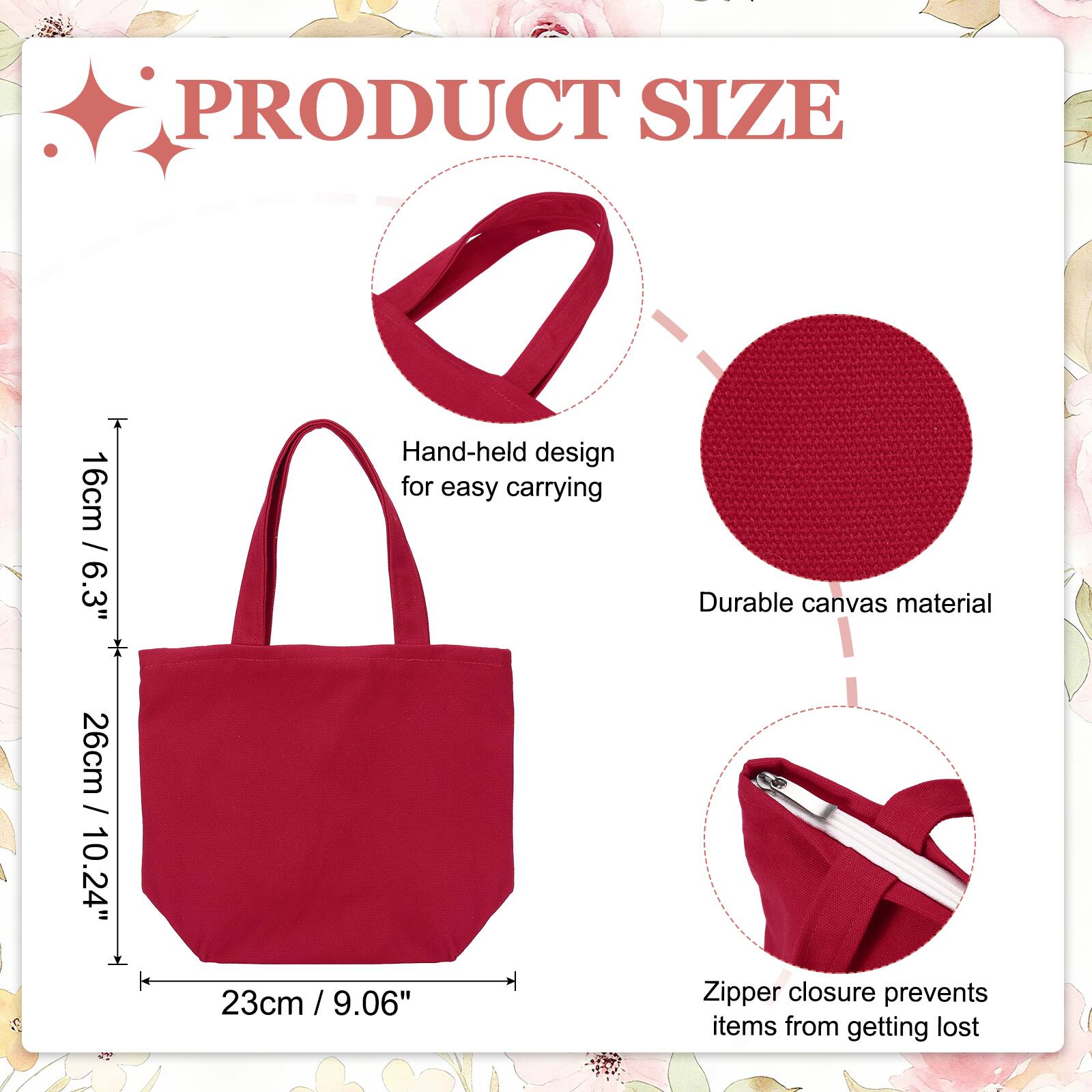 PRODUCT SIZE

16cm / 6.3" / 26cm / 10.24"  
Hand-held design for easy carrying  
23cm / 9.06"  
Durable canvas material  
Zipper closure prevents items from getting lost