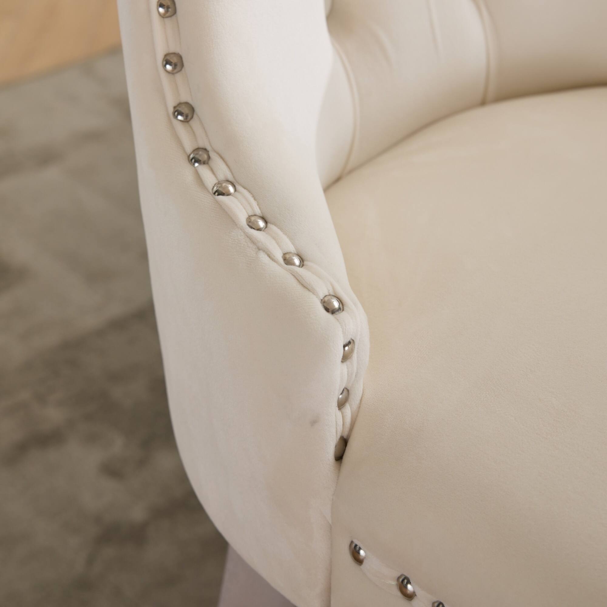 Alt View 5. GOODSILO - Modern High-End Tufted Velvet Upholstered Dining Chairs with Solid Wood Legs and Nailhead Trim, Set of 2 - Milk White.