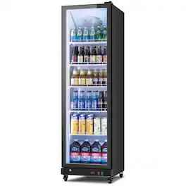 Yeego - Commercial Merchandiser Refrigerator, 12.36 cu. ft. with LED Lighting & Adjustable Shelves, for Shops - Black