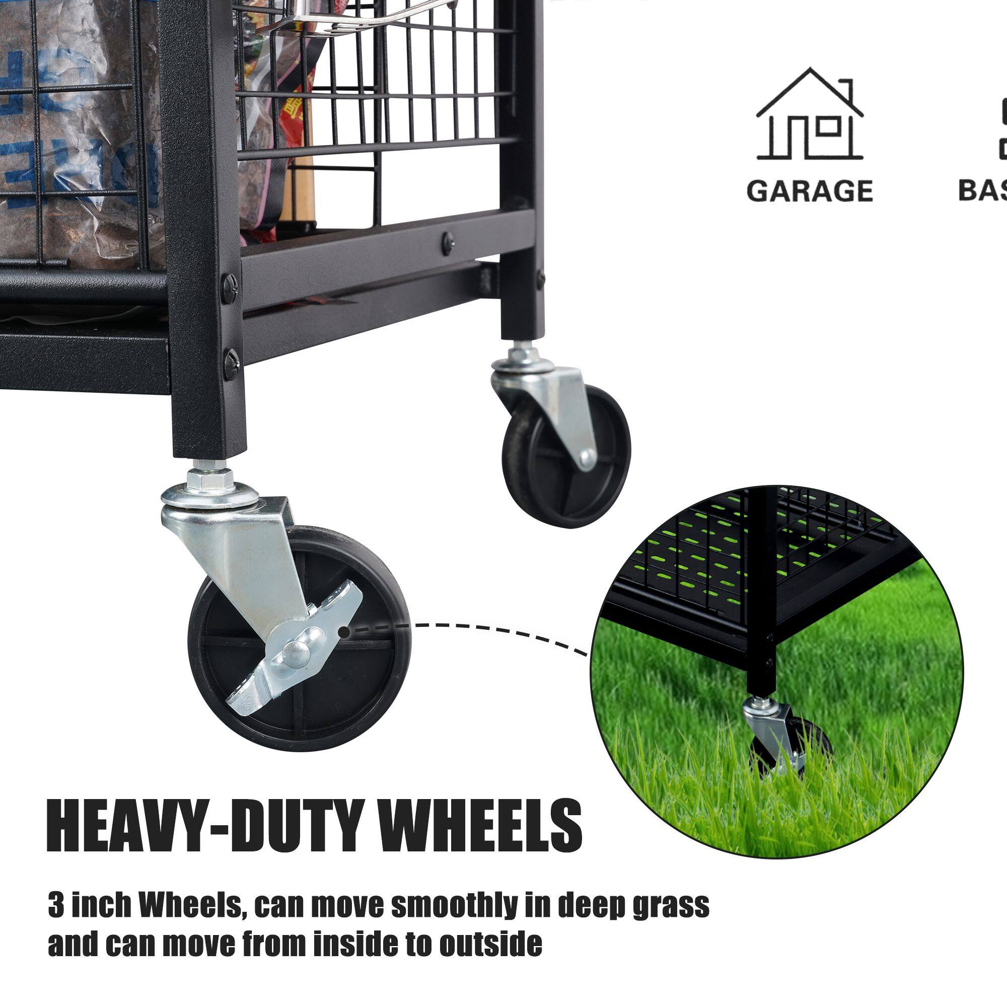12 - GARAGE I [ A HEAVY-DUTY WHEELS  
3 inch Wheels, can move smoothly in deep grass and can move from inside to outside
