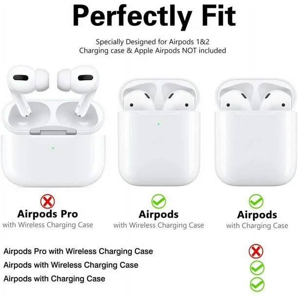 Perfectly Fit Specially Designed for Airpods 1&2 Charging case & Apple Airpods NOT included

- Airpods Pro with Wireless Charging Case
- Airpods with Wireless Charging Case
- Airpods with Charging Case

X Airpods Pro with Wireless Charging Case
X Airpods with Wireless Charging Case
X Airpods with Charging Case