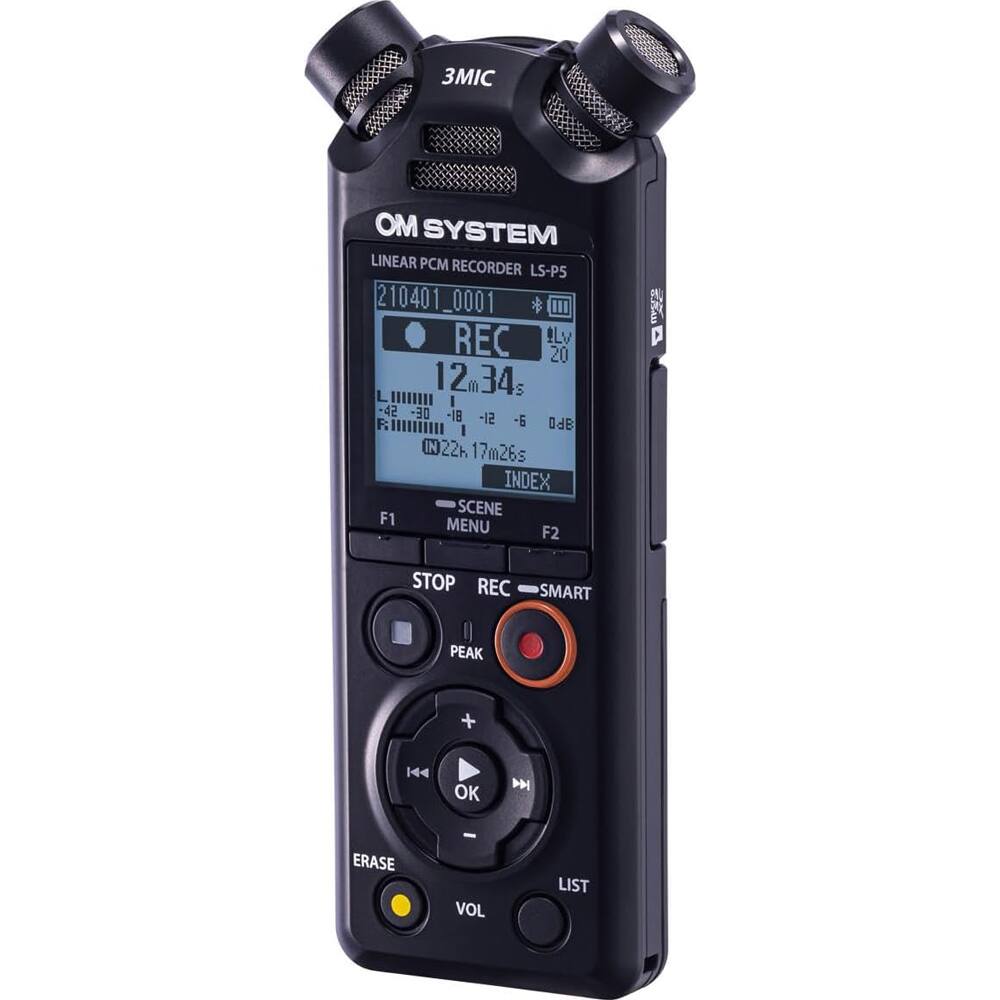 3MIC SYSTEM LINEAR PCM RECORDER LS-PS  
210401_0001  
REC Lv 20  
12m34s  
-42 -30 -18 -12  
IN 22k 17m26s  
INDEX  
SCENE MENU F1  
SMART F2  
STOP REC  
PEAK  
OK  
ERASE VOL LIST