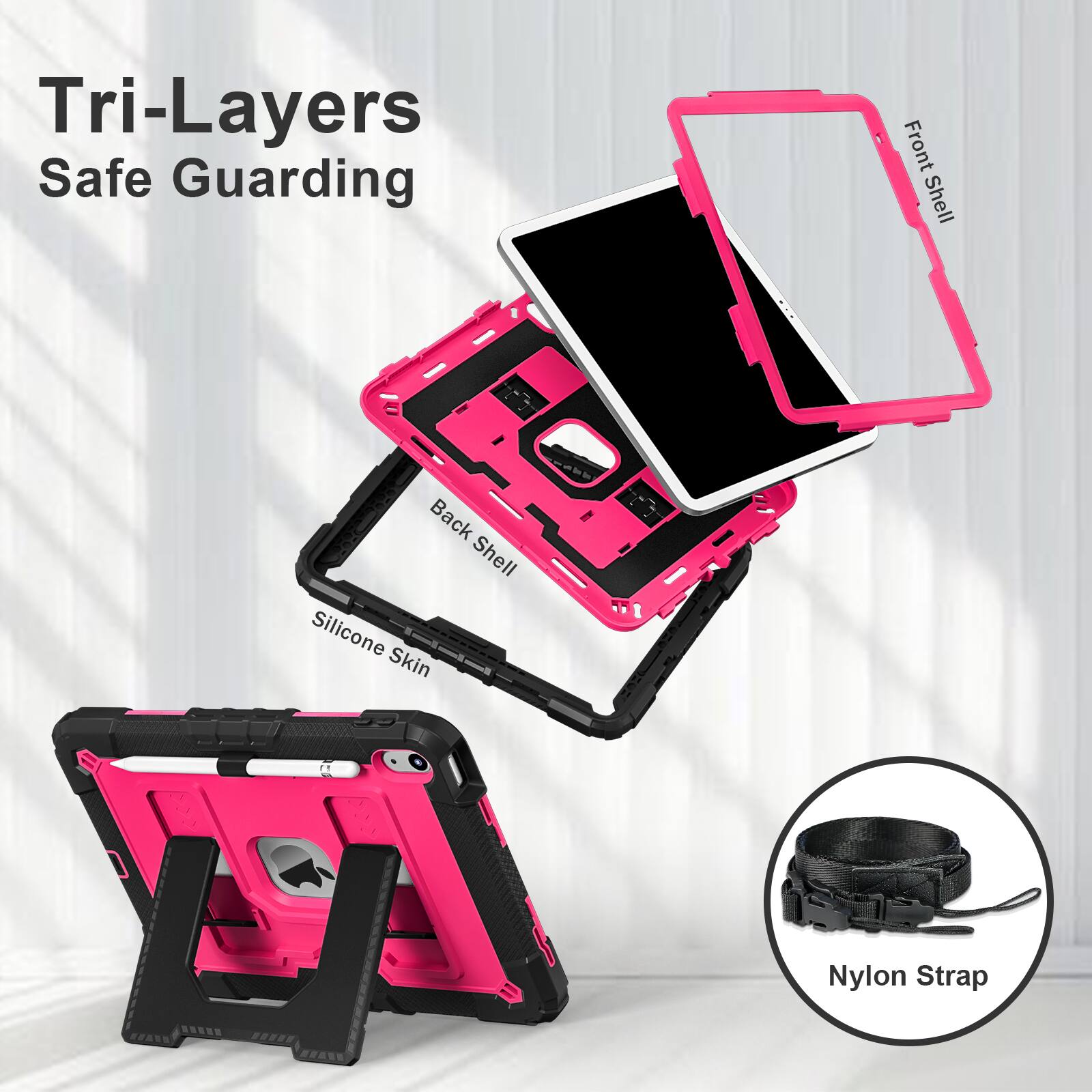 Tri-Layers Safe Guarding  
Front Shell  
Back Shell  
Silicone Skin  
Nylon Strap