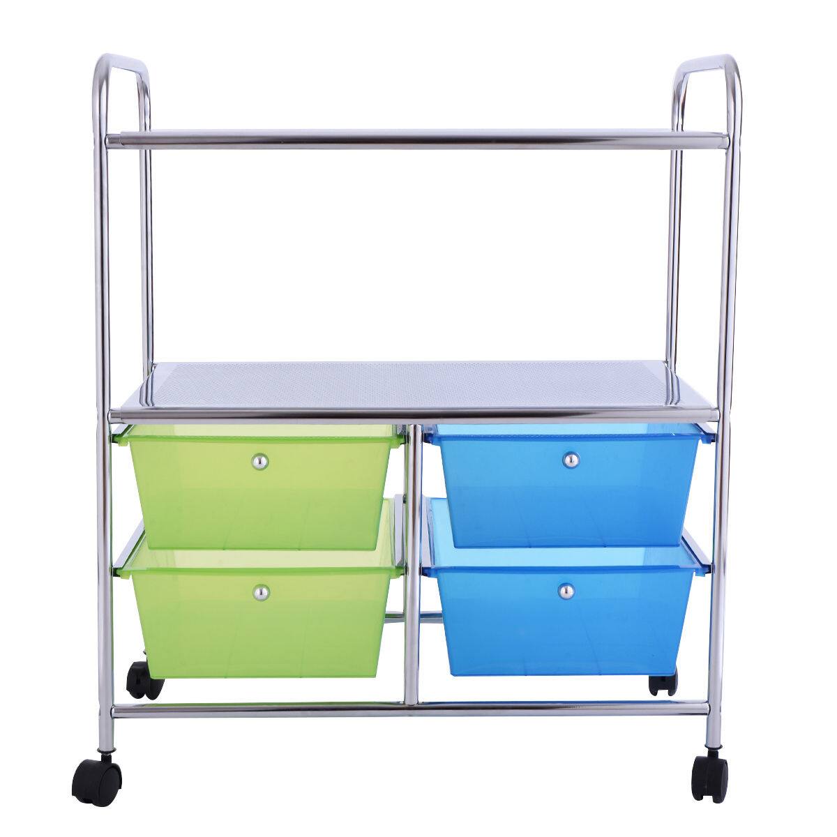 Alt View 3. Gymax - Gymax Rolling Storage Cart Metal Rack Shelf 4 Drawers Home Office Furniture - Green + Blue.