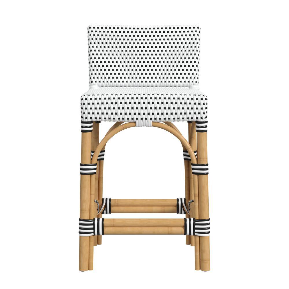 Alt View 1. Butler Specialty - Serienna Rectangular Rattan Low Back 24.5" Counter Stool - Black And White.