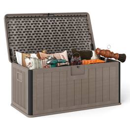 Costway - Storage Box with Lockable Design & Gas Strut Handle 2 Person Bench Garden Organizer - Brown