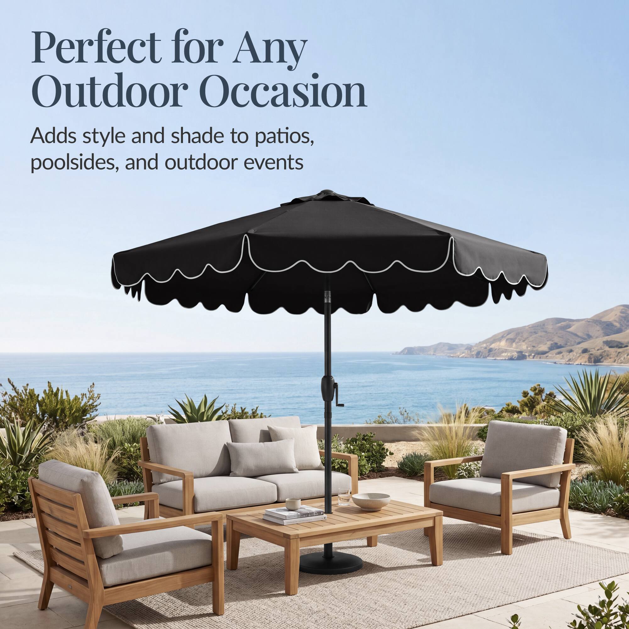 Perfect for Any Outdoor Occasion  
Adds style and shade to patios, poolside, and outdoor events