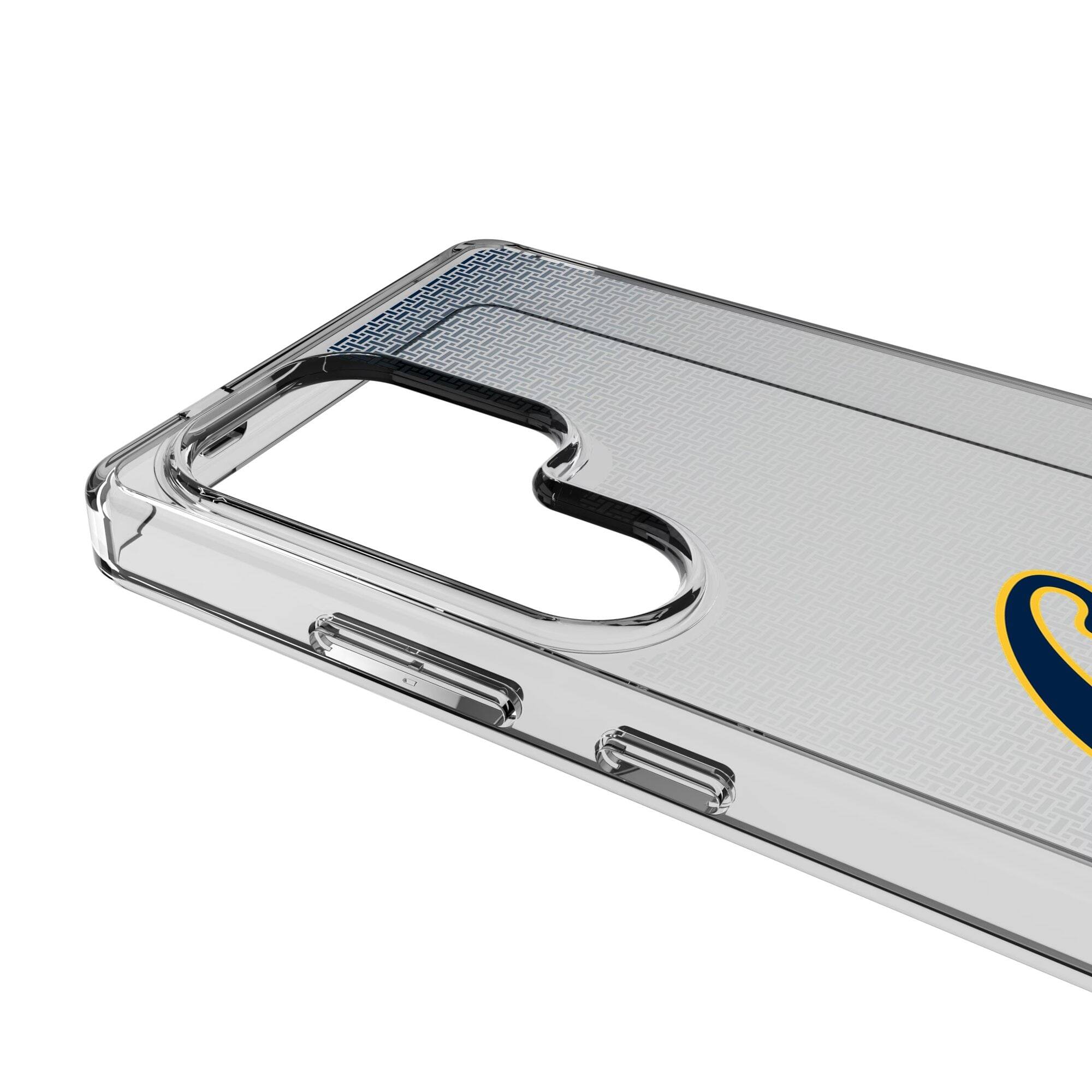 Alt View 2. Keyscaper - Cal Bears Linen Logo Galaxy Clear Case - S23 - Multicolor.