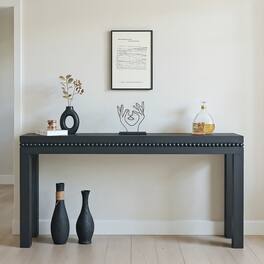 Kadyn - 64in Rustic Wood Console Table – Elegant Entryway Table with Decorative Beaded Trim, Antique - Black