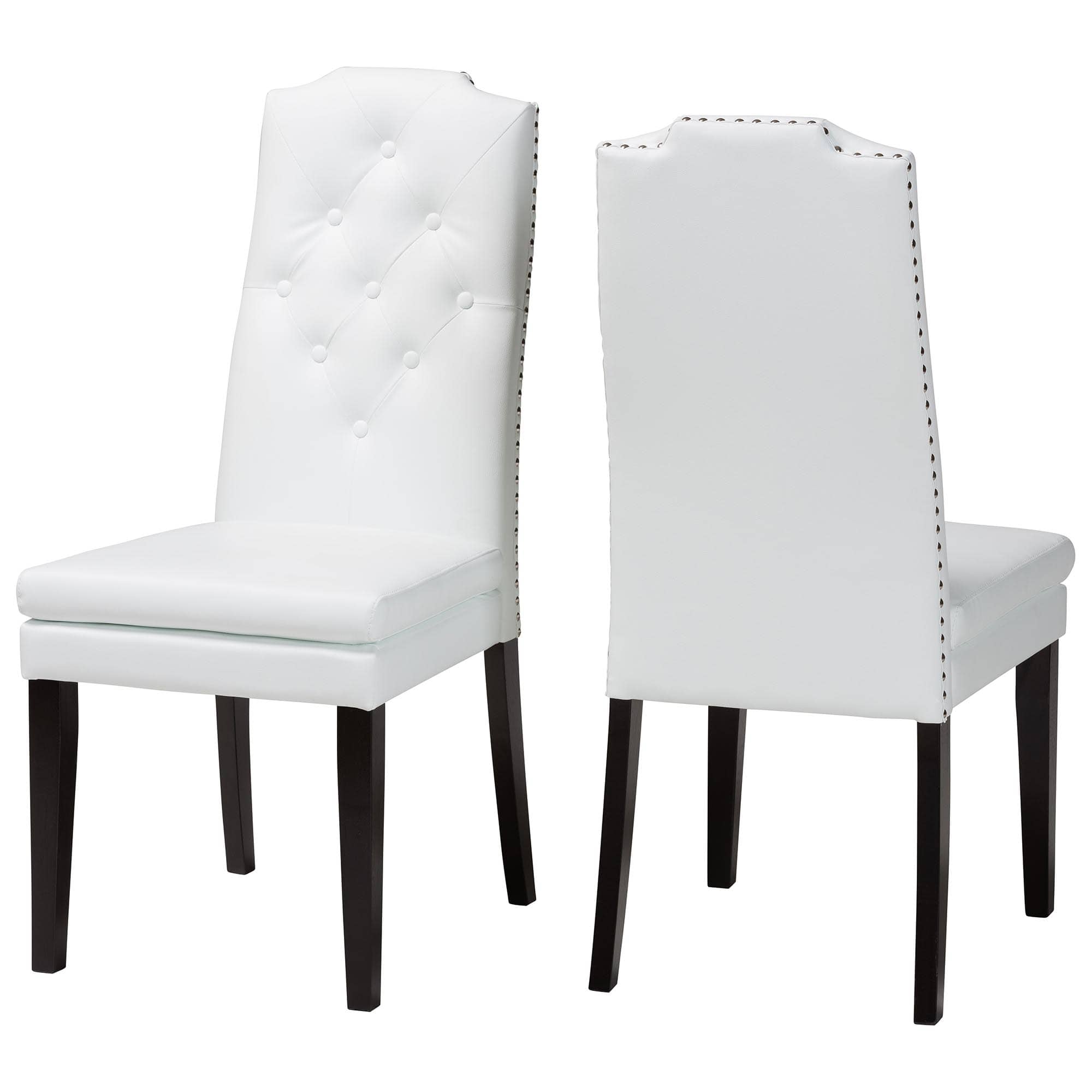 Baxton Studio - Dylin Modern and Contemporary Faux Leather Button-Tufted Nail heads Trim Dining Chair - White