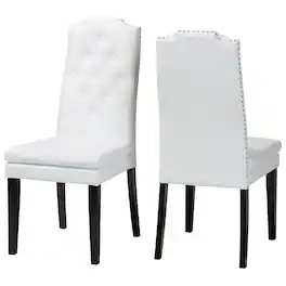 Baxton Studio - Dylin Modern and Contemporary Faux Leather Button-Tufted Nail heads Trim Dining Chair - White