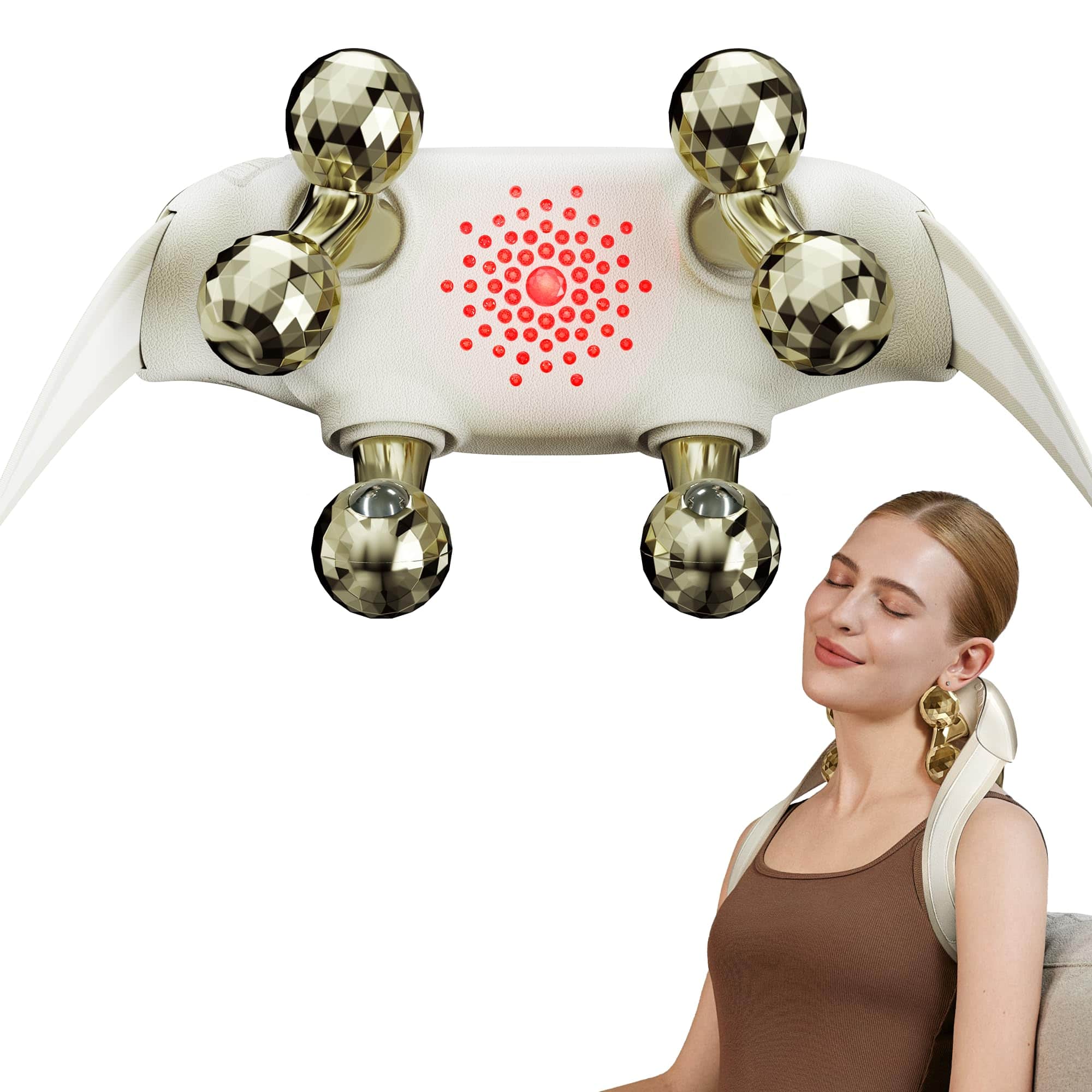 Live At Space - Deep-Tissue Shiatsu Neck & Shoulder Massager with Heat, 320-Facet Heads, Hands-Free, 90min Cordless - 642146678783
