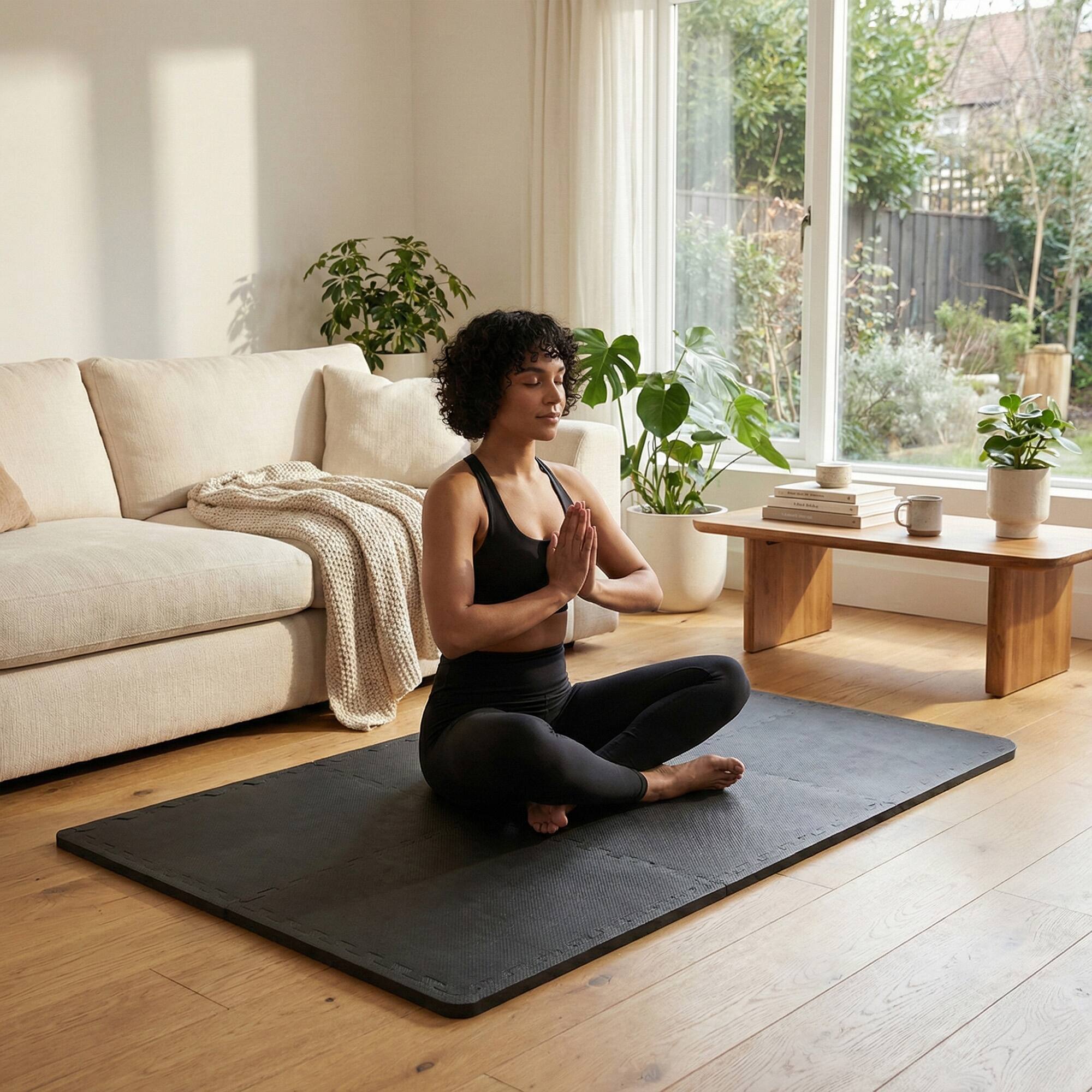 Alt View 4. Everyday Essentials - BalanceFrom Fitness 24 Sq Ft Interlocking EVA Foam Exercise Mat Tiles, Black - Black.