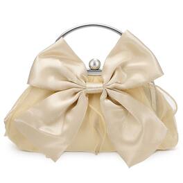 Unique Bargains - Bow Evening Bag Clutch Purse for Women, Satin Silk Wedding Purse with Ring Handle for Formal Bride - Champagne