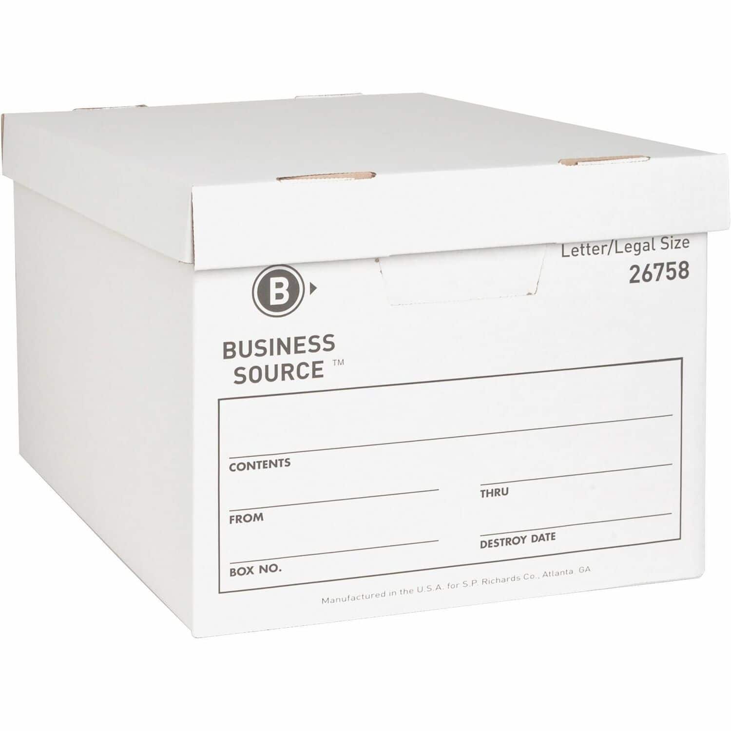 Business Source - Lift off Lid Heavy Duty Storage Box Closure Stackable Cardboard White For File Recycled 12 / Carton