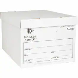 Business Source - Lift off Lid Heavy Duty Storage Box Closure Stackable Cardboard White For File Recycled 12 / Carton
