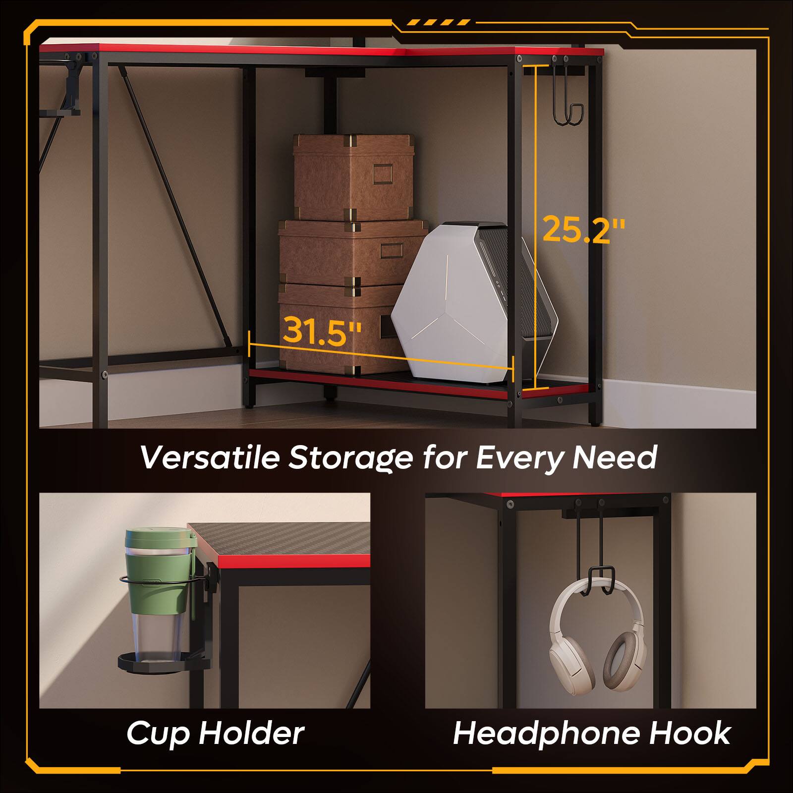Versatile Storage for Every Need: Cup Holder, Headphone Hook, 25.2" 31.5"