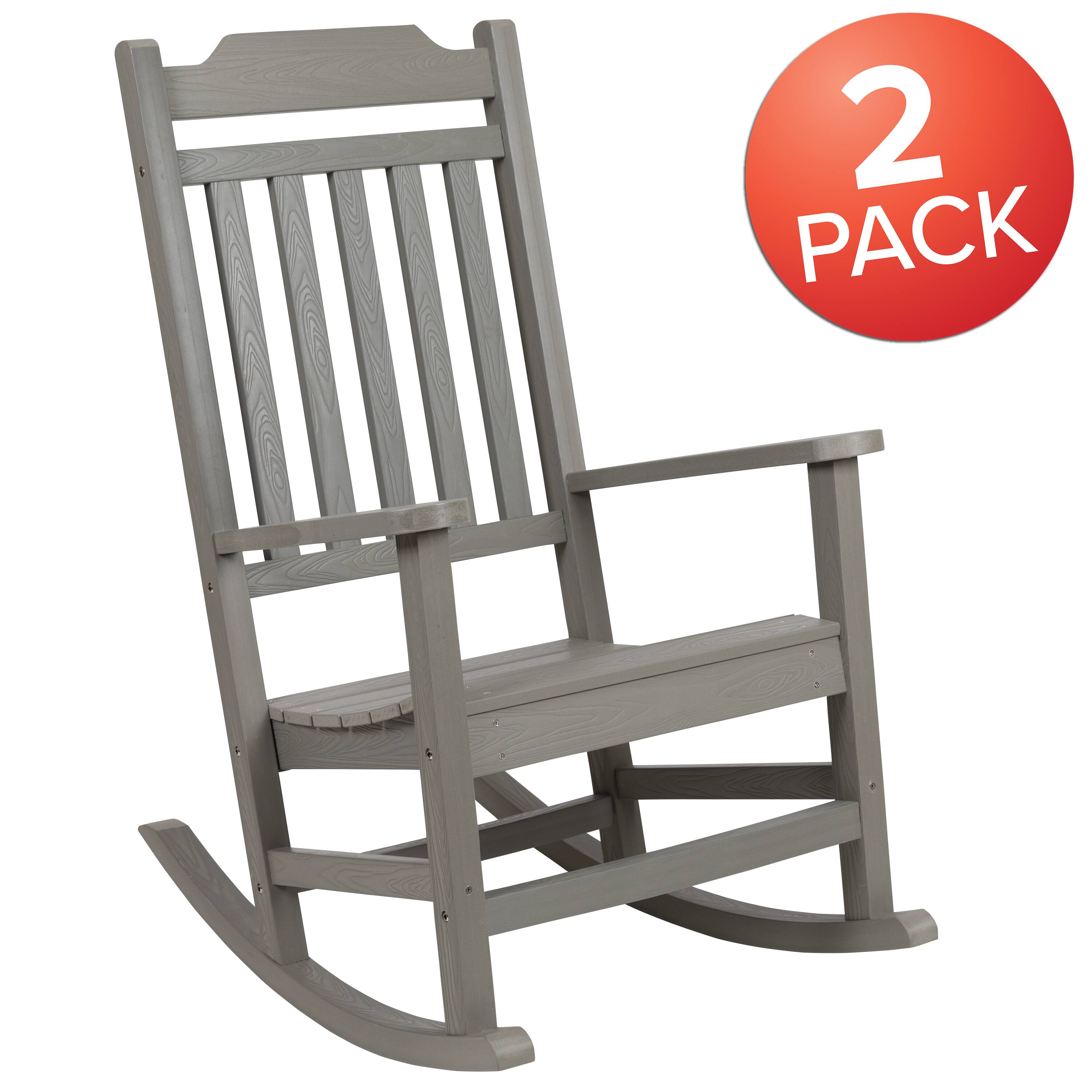 Alt View 1. Emma + Oliver - Set of 2 All-Weather Poly Resin Faux Wood Rocking Chairs for Porch &Patio - Gray.