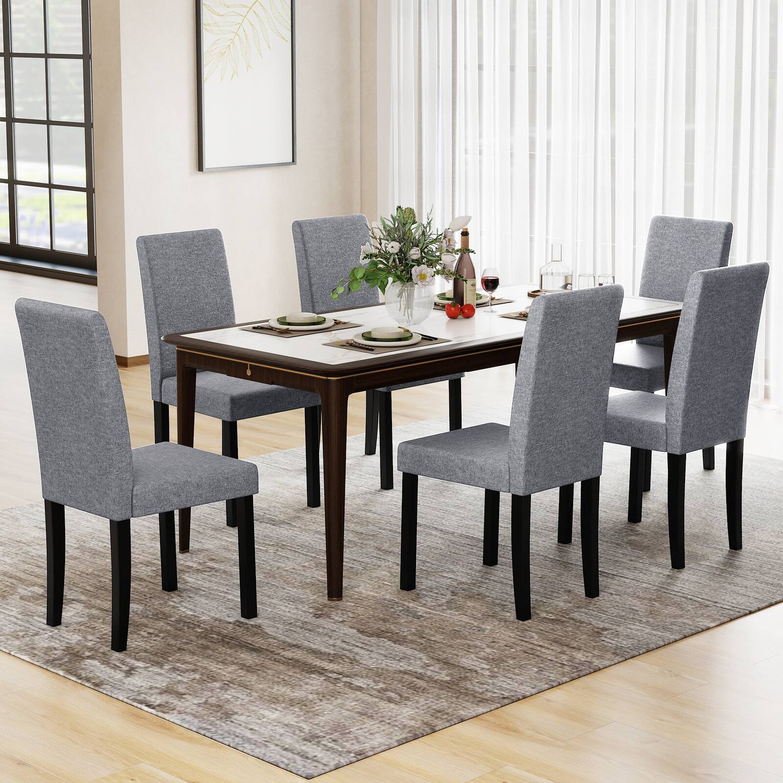Alt View 1. Gymax - Gymax Dining Chair Set of 4 Fabric Upholstered Rubber Wood Legs Side Armless Light Gray - Gray.