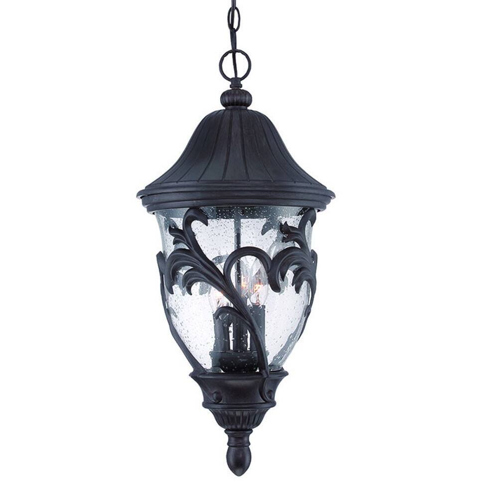Left. Hivvago - Hivvago XL Three Light Matte Black Leaf Detail Hanging Light - Black.