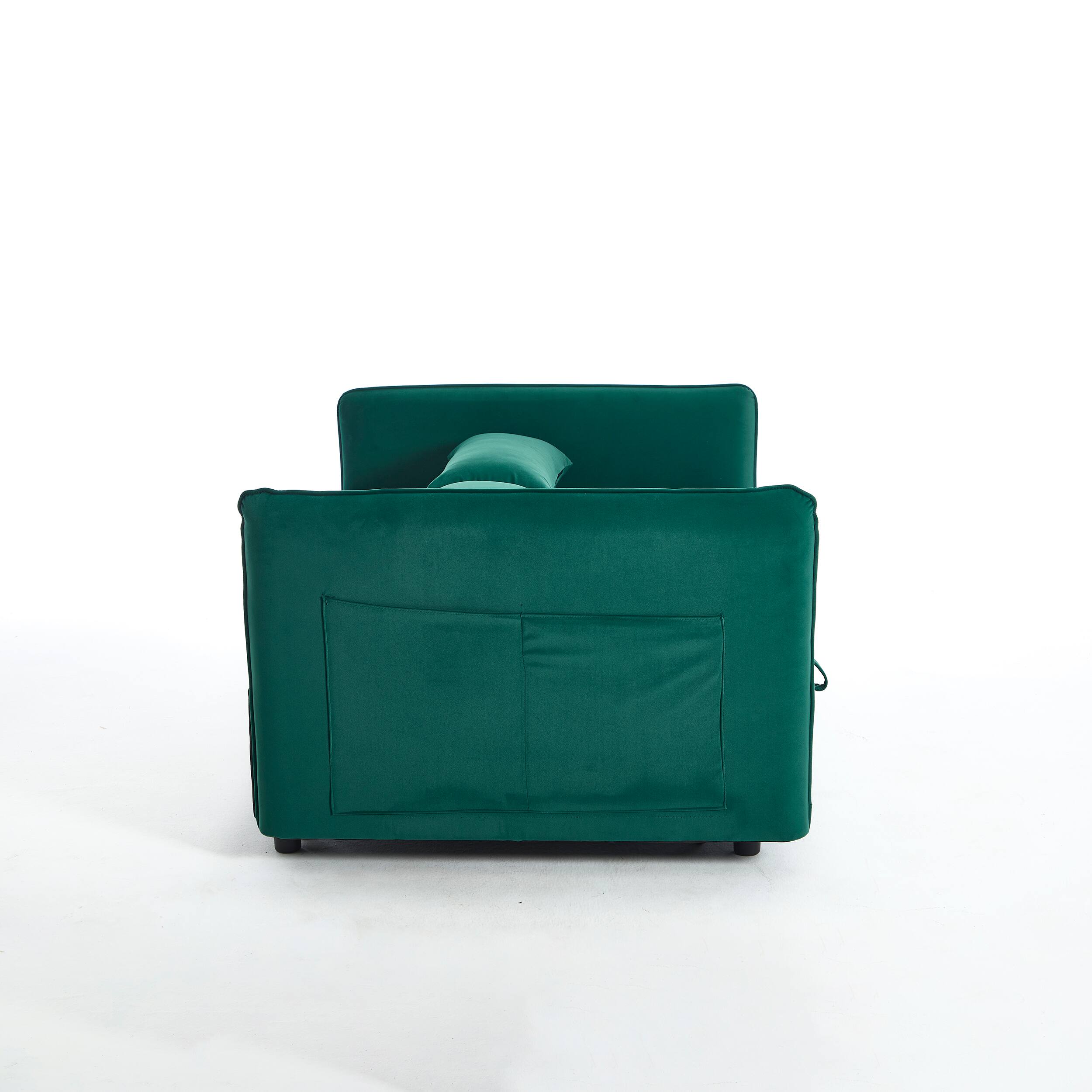 Alt View 10. Tiramisubest - 3 in 1 Convertible Sleeper Futon Sofa Bed,55" Velvet Loveseat with 2 Pillows,Reclining Backrest & Side Pockets,Green - Green.