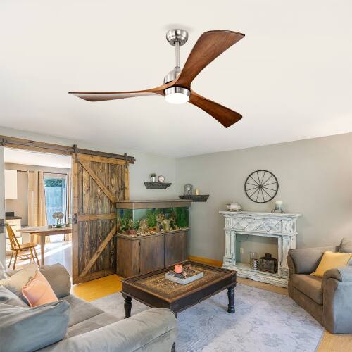 Alt View 7. LUCKY ONE - 52" Ceiling Fan with Light Remote 6-Speed 3-Blade Quiet DC Motor - Nickel.