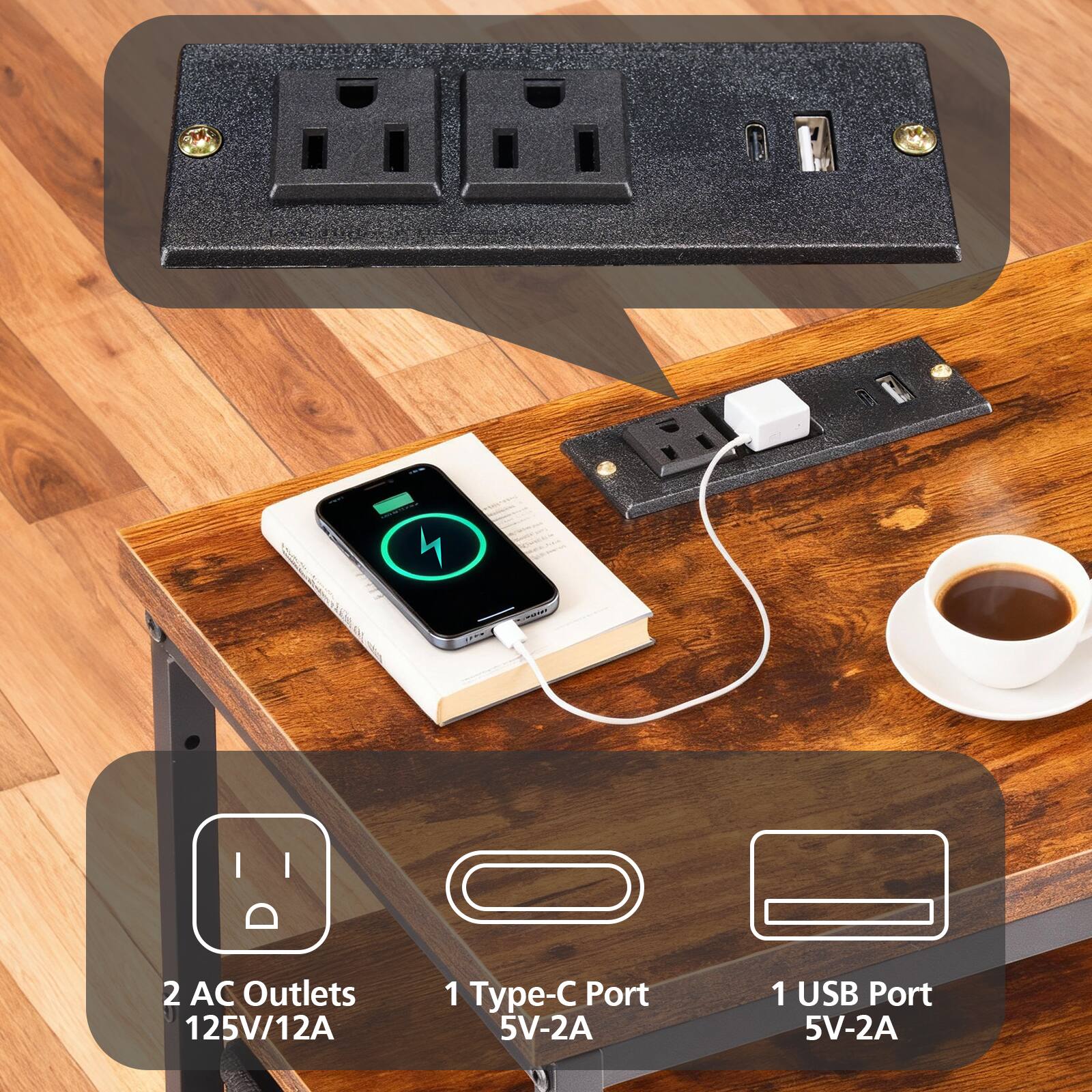 - 2 AC Outlets 125V/12A
- 1 Type-C Port 5V-2A
- 1 USB Port 5V-2A
