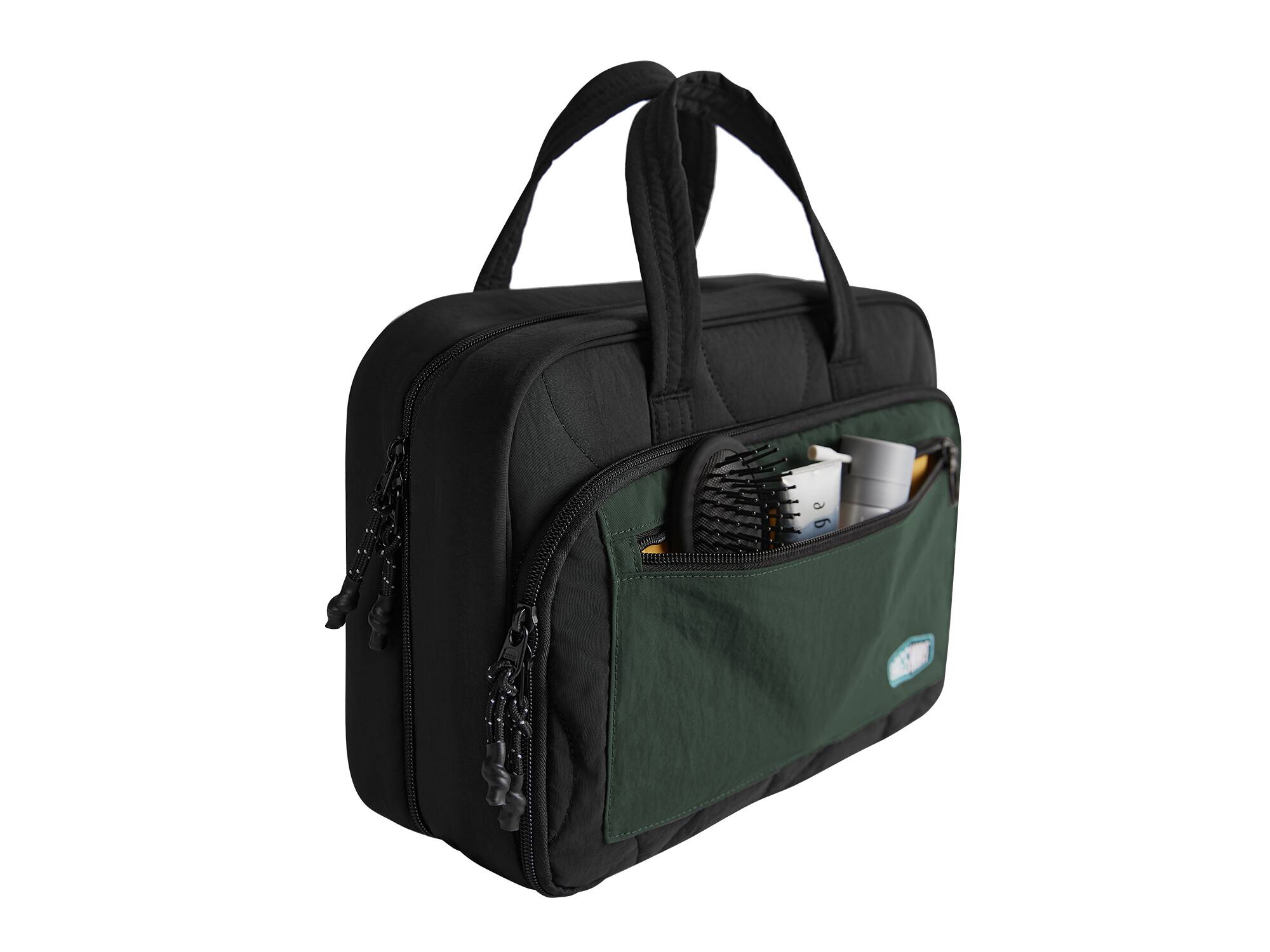 Left. Bagsmart - Paz Hanging Waterproof Travel Toiletry Bag, Multi-Compartment Organizer with 360° Hook for Travel & Daily Use - Black.