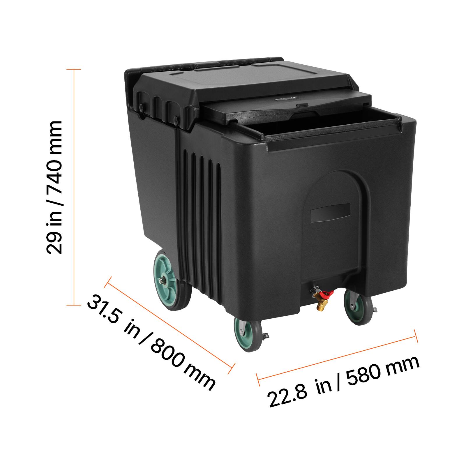 - Height: 29 in / 740 mm
- Width: 31.5 in / 800 mm
- Depth: 22.8 in / 580 mm