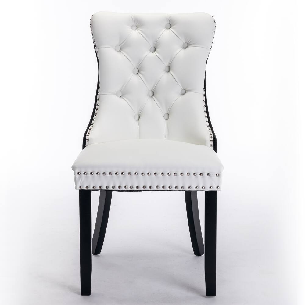 Angle. Loheer - Loheer Tufted Solid Wood Dining Chairs Set of 2 Modern PU Velvet Nailhead Trim White Black - White+Black.