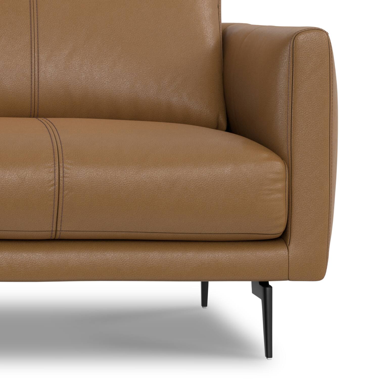 Alt View 2. Simpli Home - Stevens Modern, Mid - Century 81 inch Wide Sofa in Butternut Brown Genuine Leather - Butternut Brown.