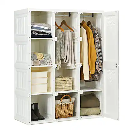 Front. Costway - Costway Portable Closet Clothes Foldable Armoire Wardrobe Closet w/8 Cubes Hanging Rods - White.
