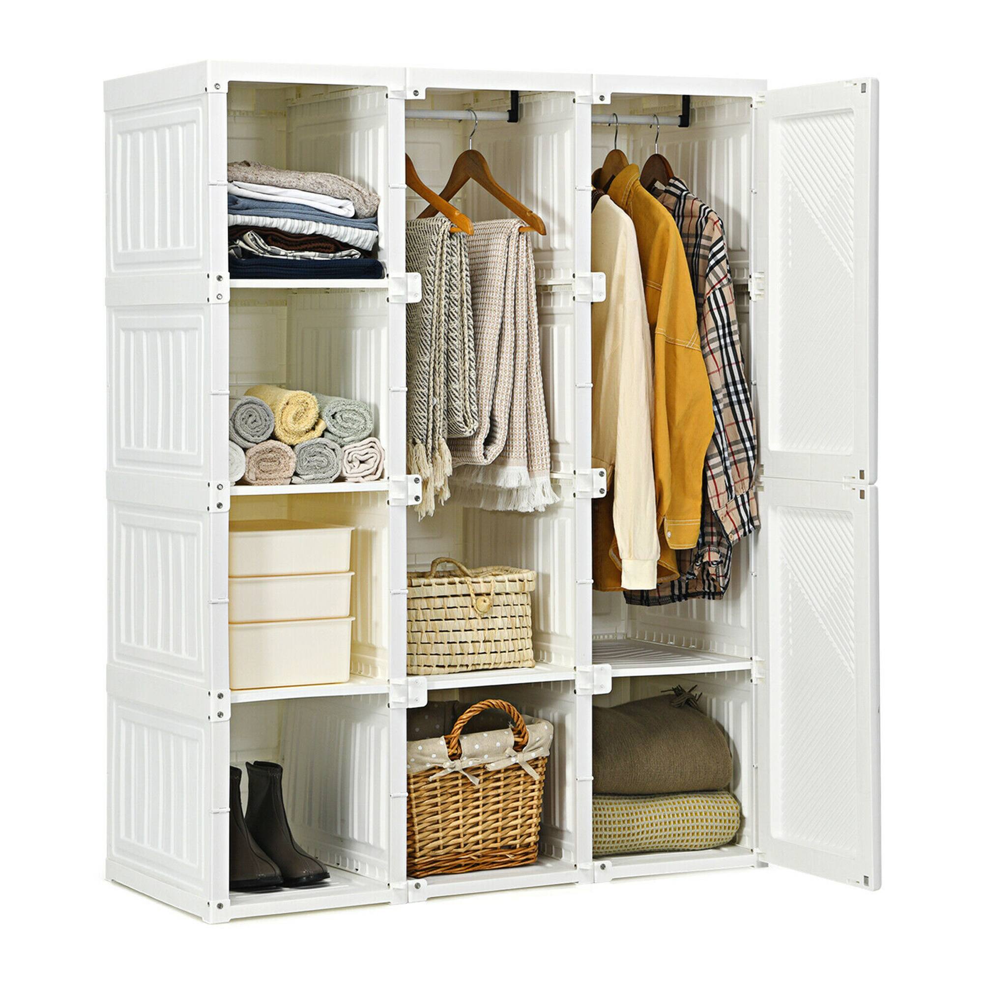 Front. Costway - Costway Portable Closet Clothes Foldable Armoire Wardrobe Closet w/8 Cubes Hanging Rods - White.