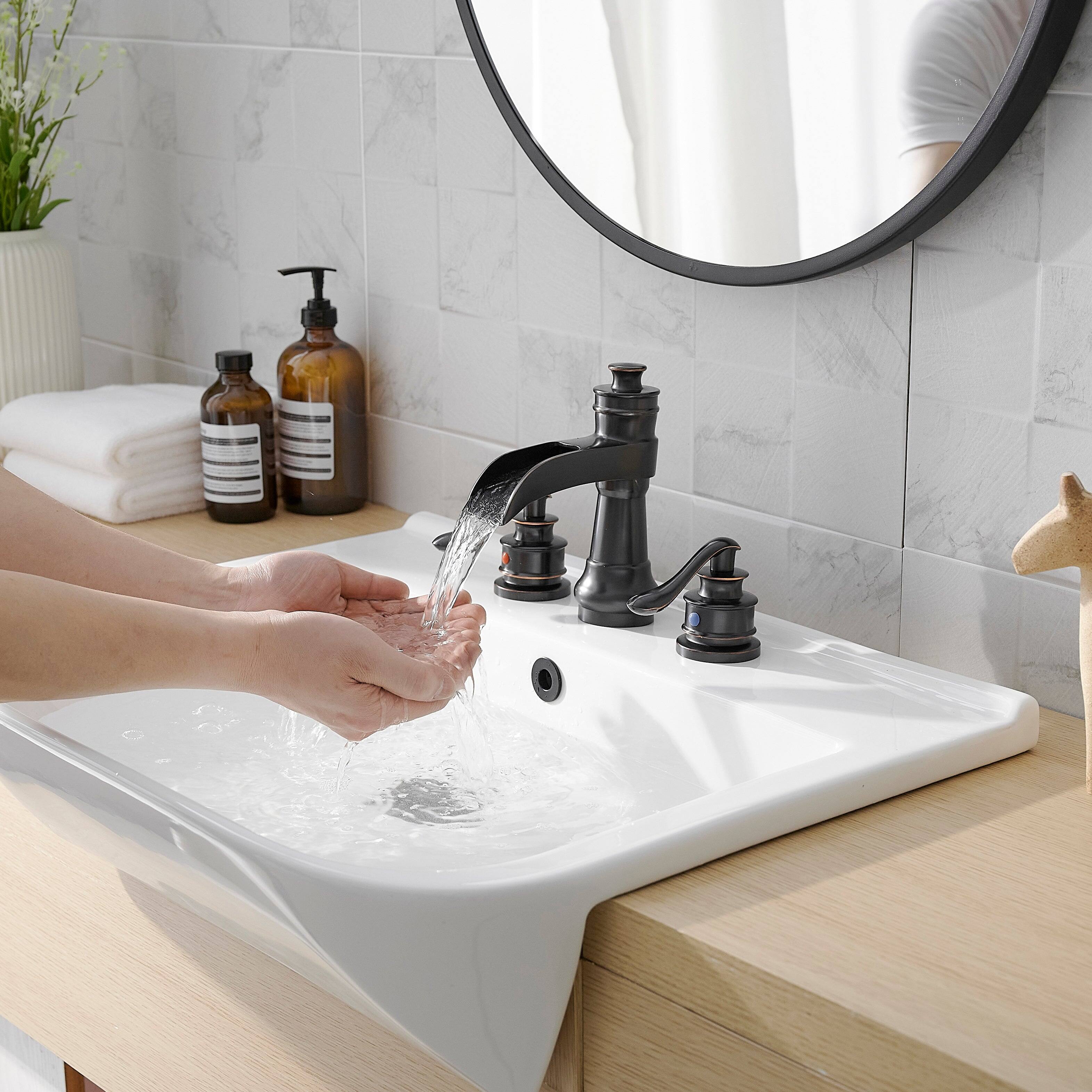 Angle. Boyel Living - Waterfall 8-Inch Widespread 2-Handle Bathroom Faucet with Drain Kit in Oil Rubbed Bronze - Oil Rubbed Bronze.