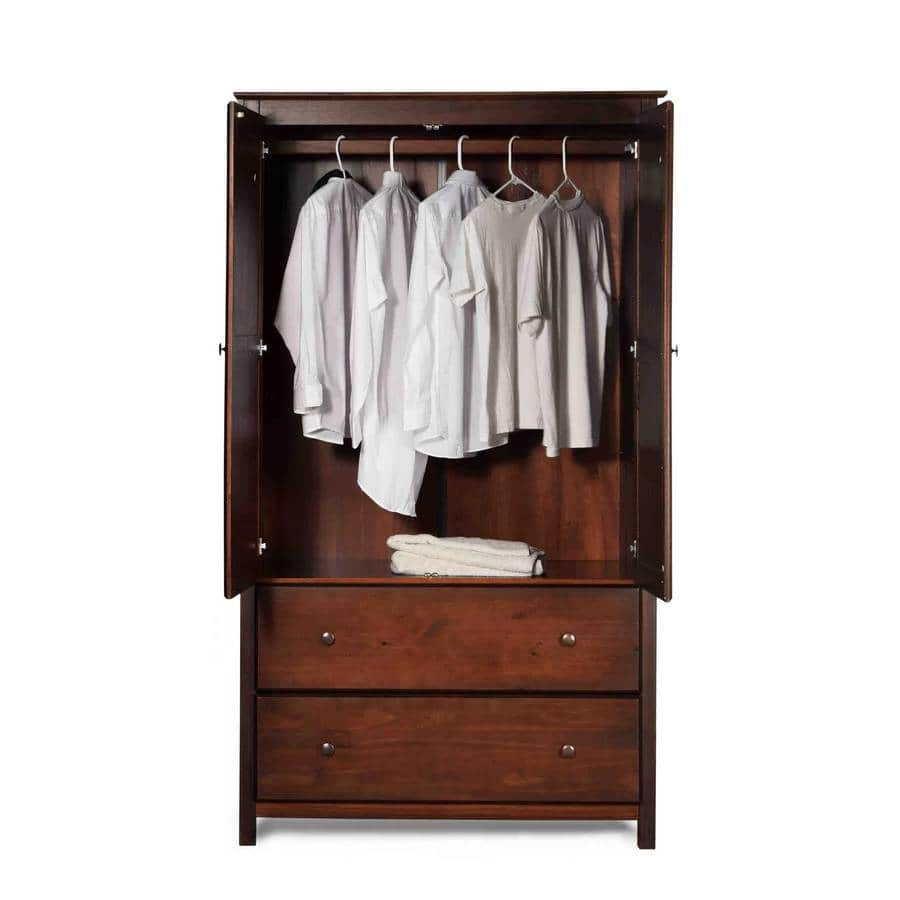 Hivvago - Solid Wood Bedroom Armoire Wardrobe Cabinet with Hanging Bar in Cherry Finish - Brown