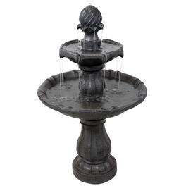 Sunnydaze - Resin Outdoor 2-Tier Solar Water Fountain with Battery - Black