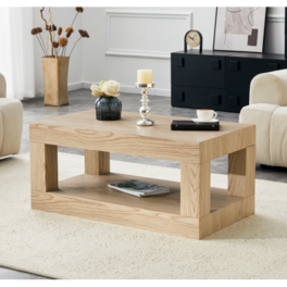Loheer - Loheer- Modern 2-Tier Coffee Table Open Storage Shelf Rectangular Center Table for Living Room 3.3x1.8x1.5 ft - Wood
