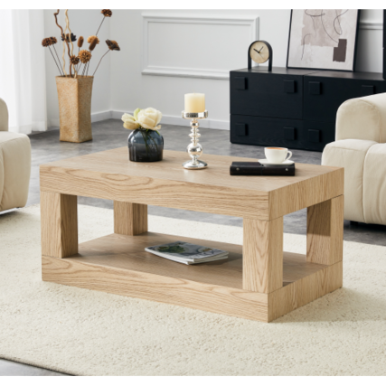 Front. Loheer - Loheer- Modern 2-Tier Coffee Table Open Storage Shelf Rectangular Center Table for Living Room 3.3x1.8x1.5 ft - Wood.