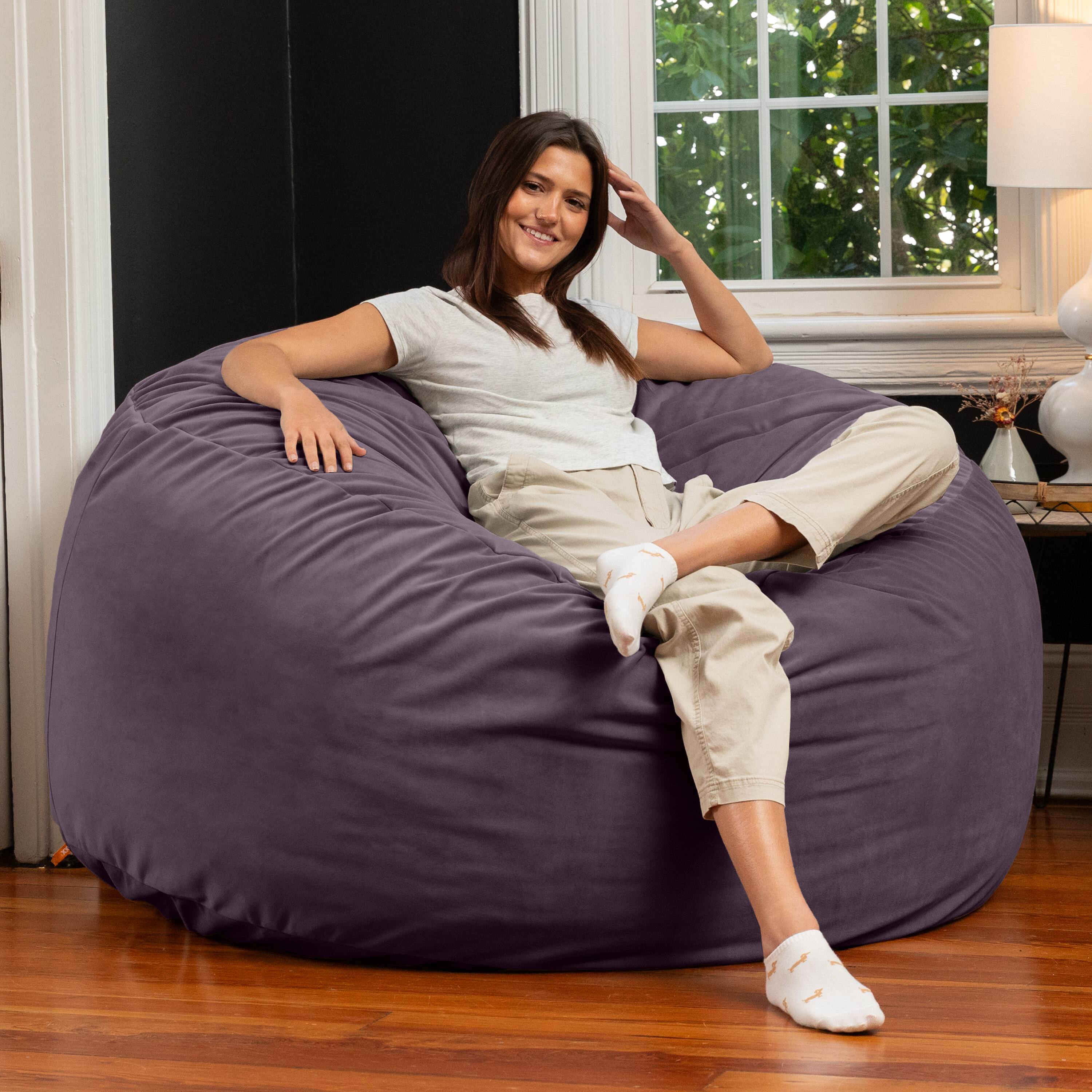 Alt View 1. Jaxx - Jaxx 5 Foot Saxx - Large Round Bean Bag Chair for Adults - Lush Velvet Purple - Lush Velvet Purple.