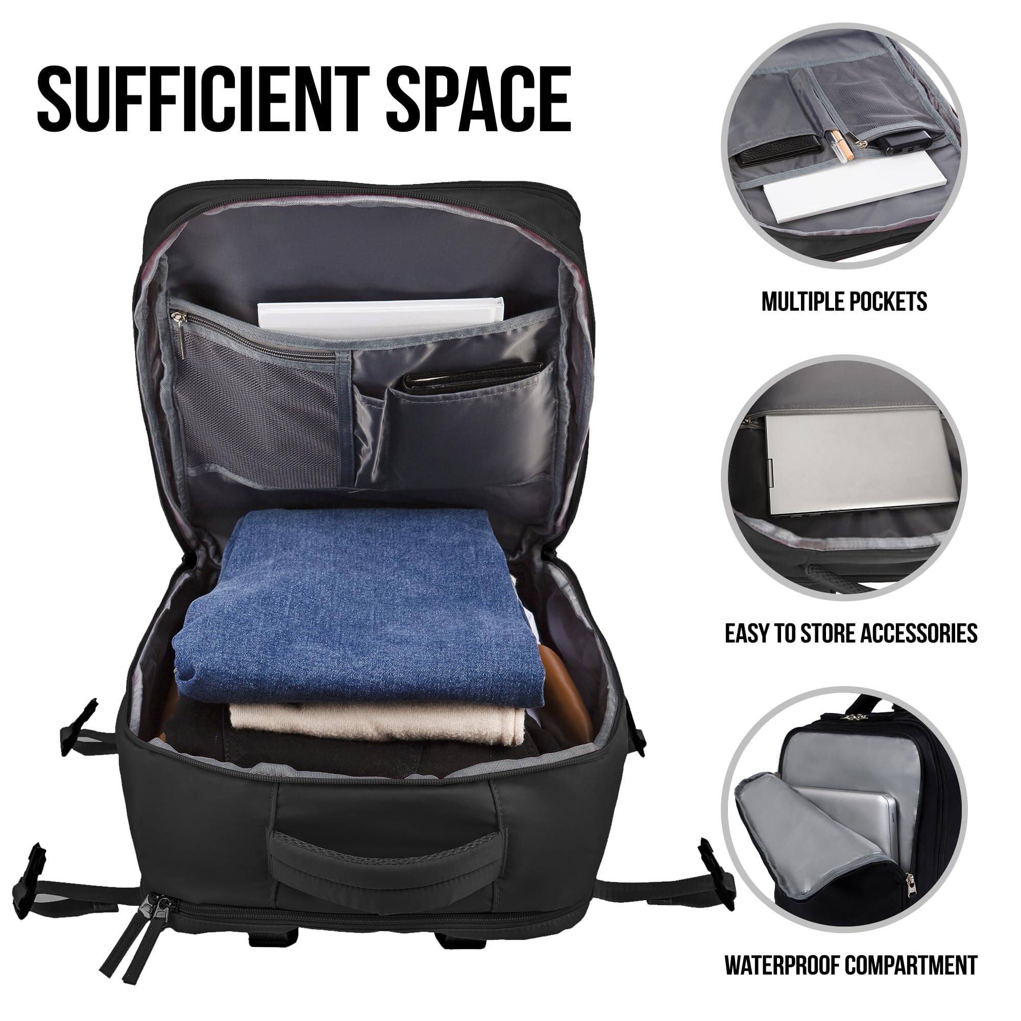 Alt View 3. Pacoar Cade - Airline Flight Approved Multifunctional Large Travel Backpack For Women Man Carry On personal Item Under 18x14x8 Laptop - Default.