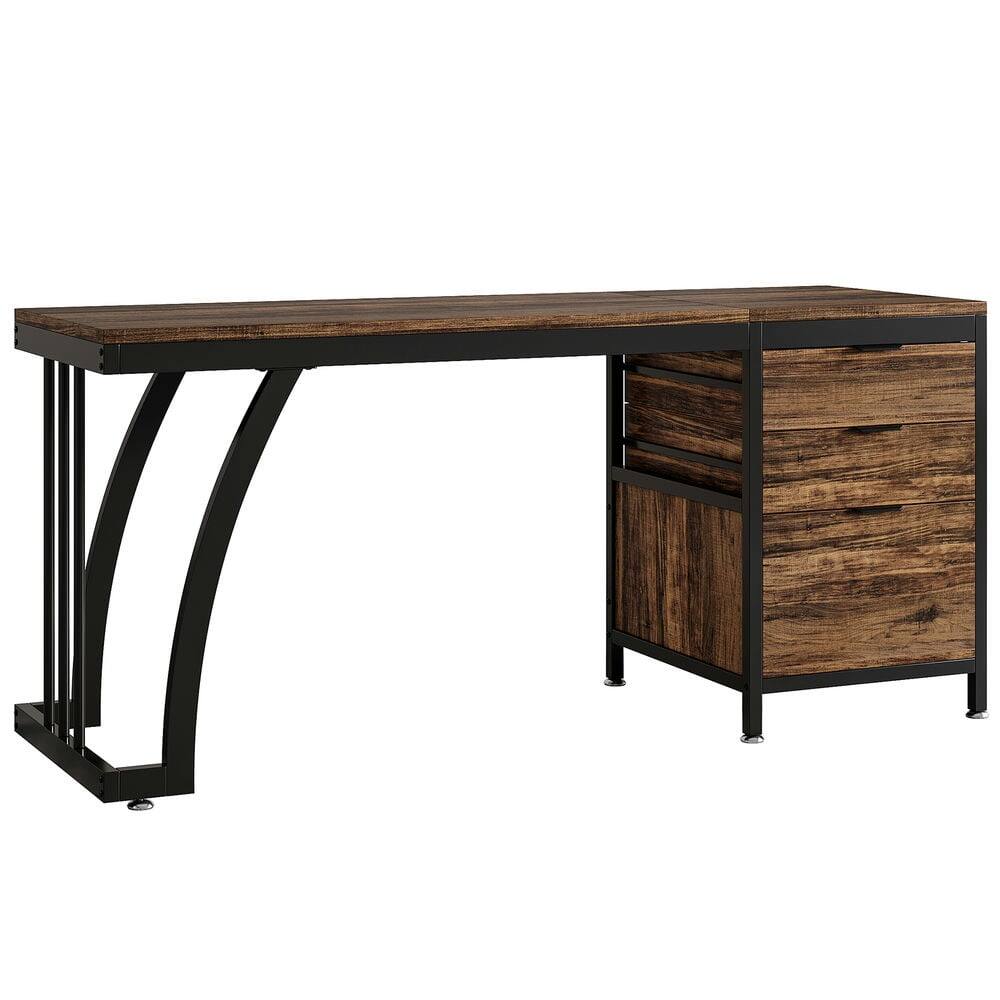 Back. Kadyn - Kadyn Study Writing Desk, Computer Desk,Industrial Computer Desk, 59" Study Desk with Reversible Drawer Cabinet,Brown - Brown.