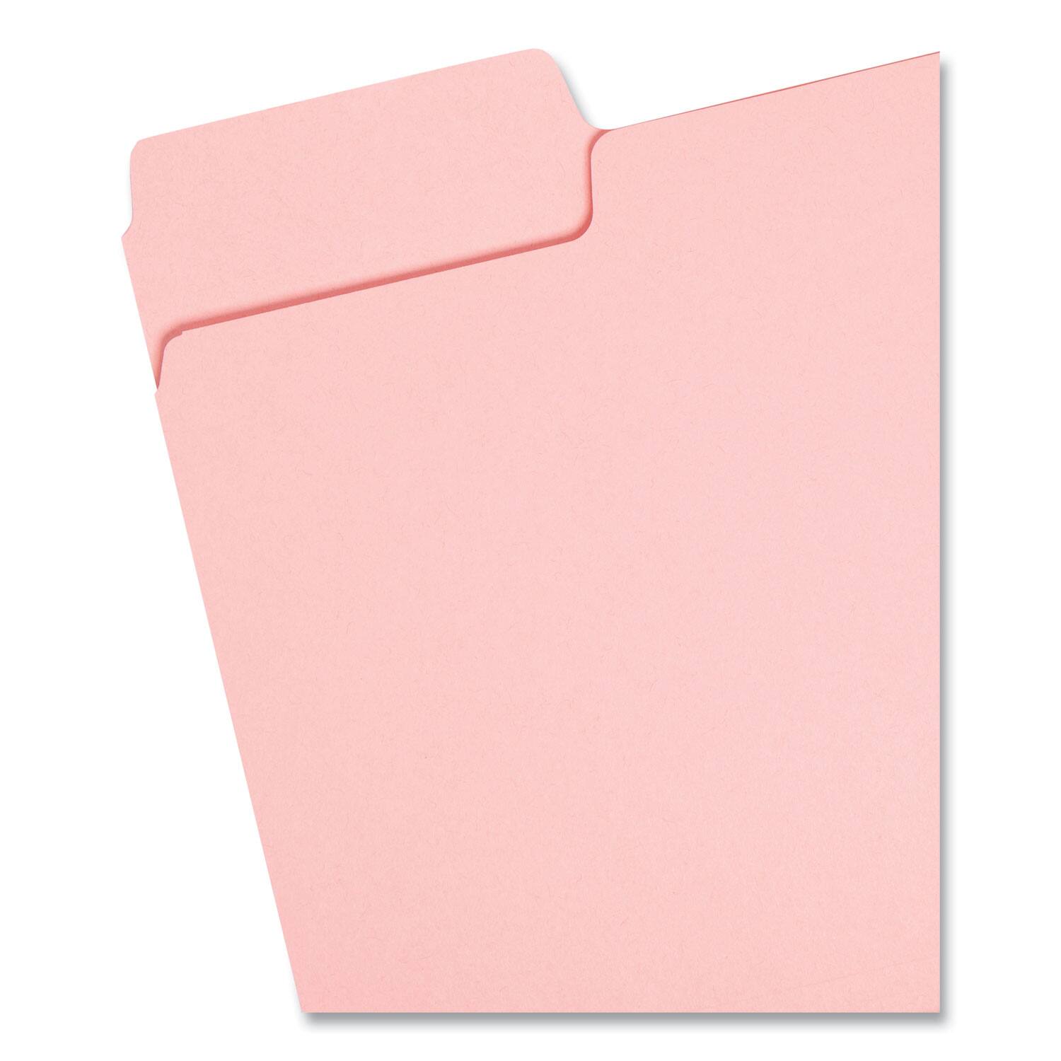 Angle. Smead Manufacturing - Colored File Folders, 1/3-Cut Tabs: Assorted, Letter Size, 0.75" Expansion, Pink, 100/Box.