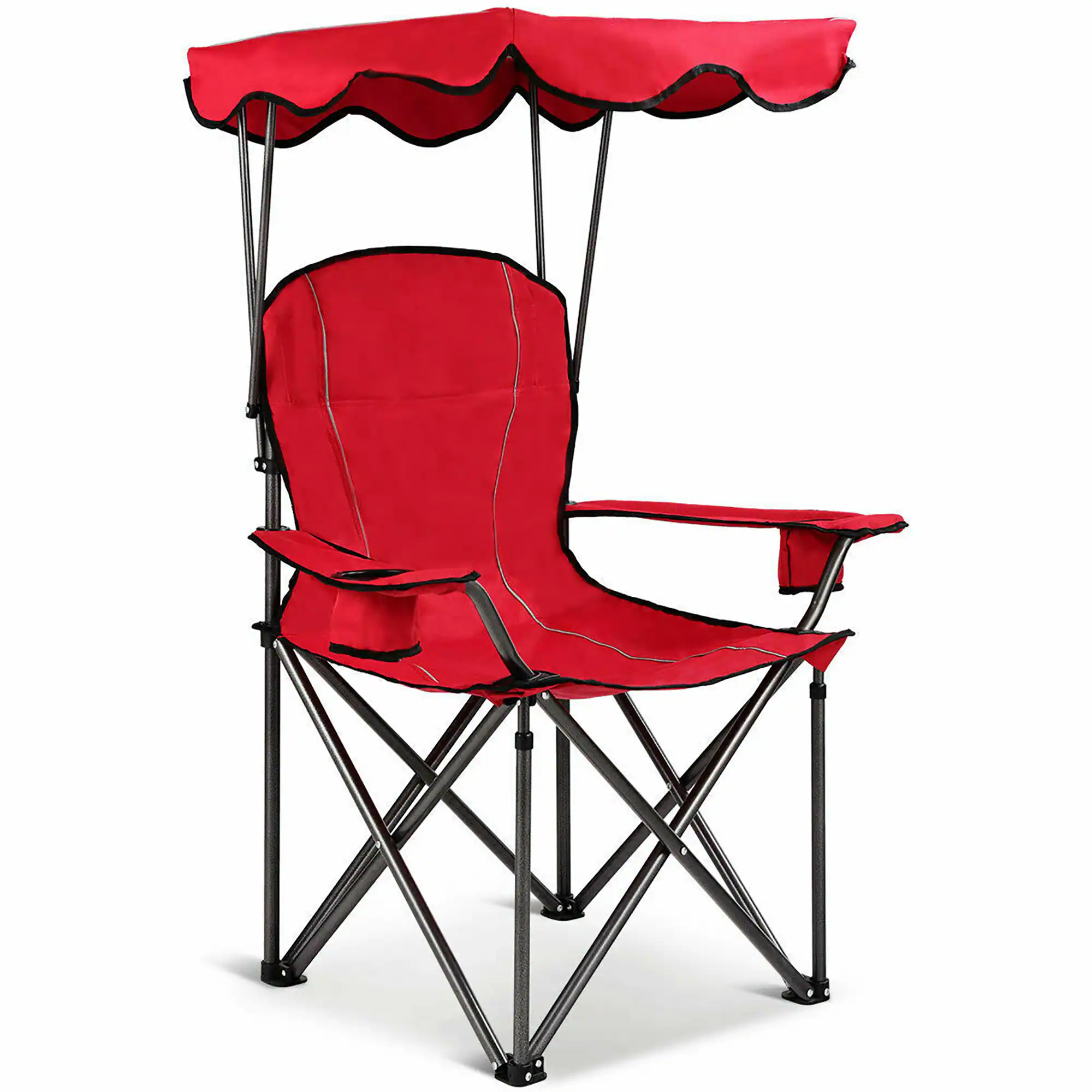 Alt View 7. Costway - Costway Portable Folding Beach Canopy Chair W/ Cup Holders Bag Camping Hiking Outdoor - Red.