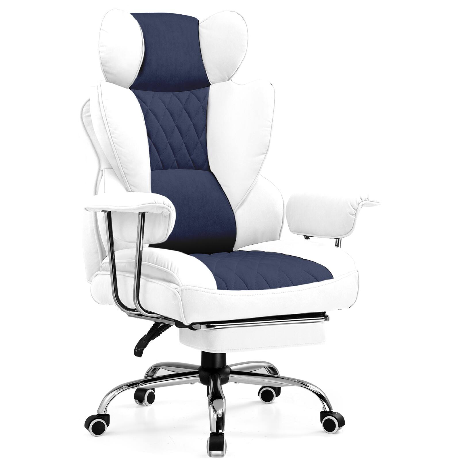 CloudRest Pro - 400lbs Heavy Duty Office Chair Fabric Wide Ergonomic Comfy Executive - Light Blue & White